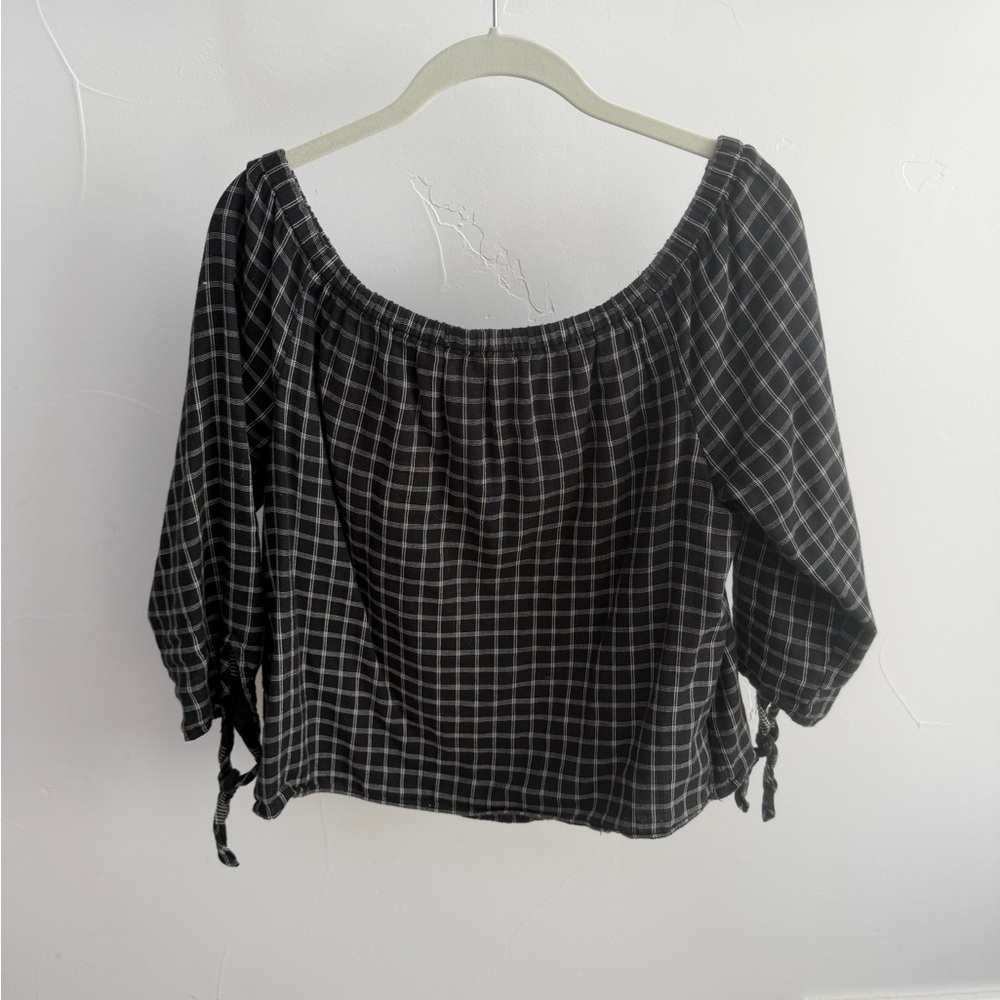 Madewell Black Plaid Off-Shoulder Women's Top